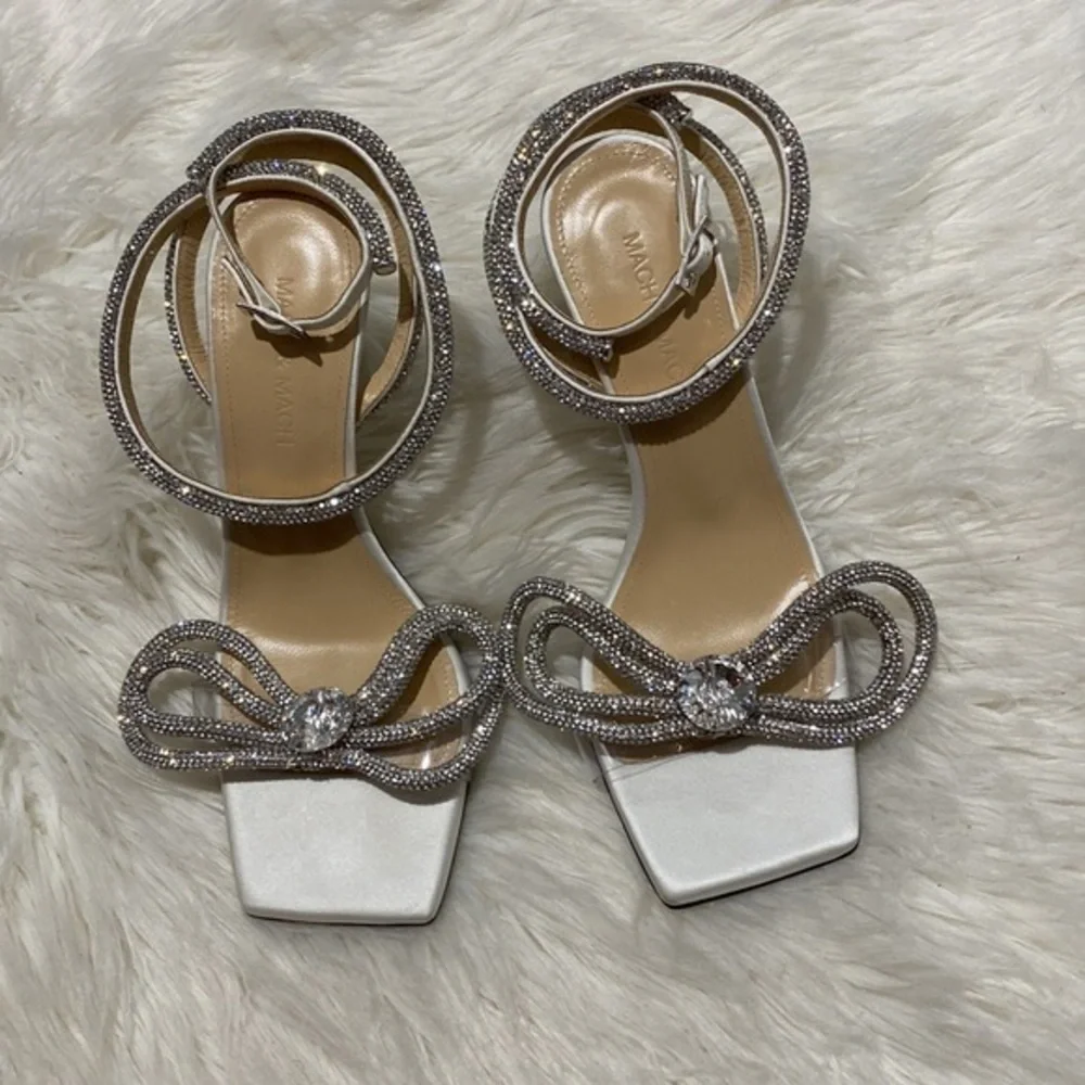 New Mach & Mach Double Crystal Bow Square‎ toe sandal size 36.5EU